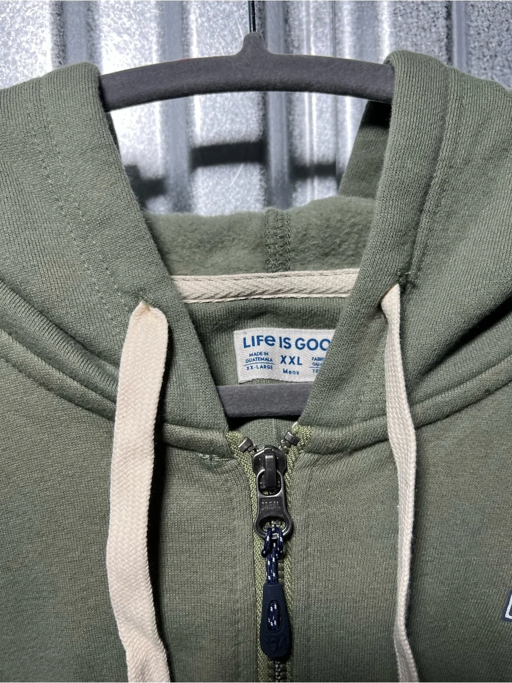 Life Is Good Olive Zip-Up Hoodie with Cream Drawstrings 2X NWT - Picture 2 of 4